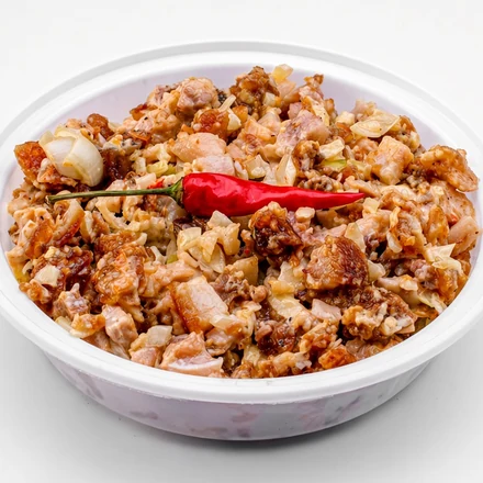 Filipino sisig with chopped pork and red chili